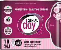 Genial Day 664601 Super Absorbent Regular Flow Pads 10 Count - Case of 24