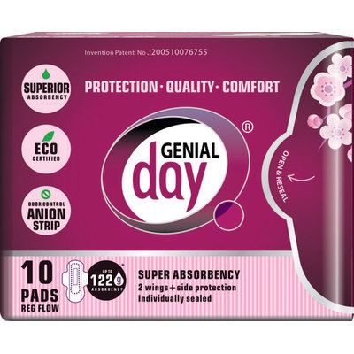 Genial Day 664601 Super Absorbent Regular Flow Pads 10 Count - Case of 24