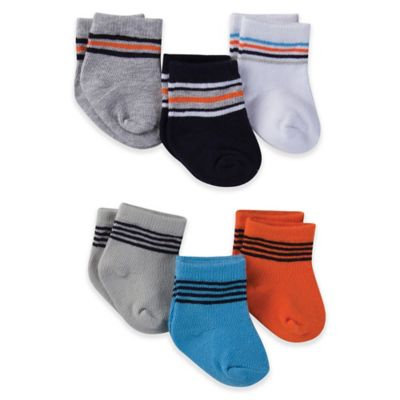 Gerber® Size 0-3M 6-Pack Cotton Blend Stripe Socks in Grey/Blue/Orange