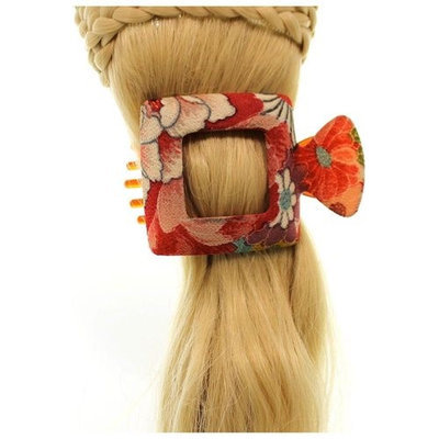 Annie Loto Sudios Jewelry Red Square Large Kimono Clip Hair Accessory Style, 2.25 in. - 345A