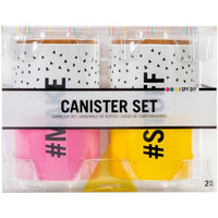 Darice I Spy DIY Ceramic Canisters W/Cork Lids 2/Pkg MAKE (Pink) & #STUFF (Yellow), 4'X6'