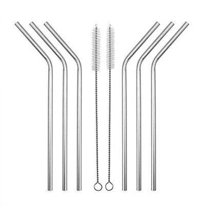 Metal Stainless Steel Straws for 20 Oz Tumbler with Cleaning 2 Brushes, Set of 6