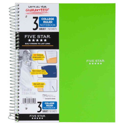 Five Star® Trend Wirebound College Ruled Notebook - 3 Subject (06050) - Five Star Notebooks