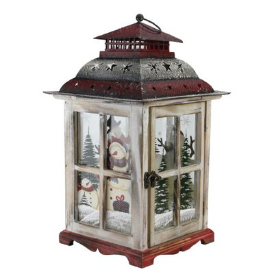 Northlight 17.5' Holiday Snowman Metal and Wood Decorative Christmas Pillar Candle Lantern