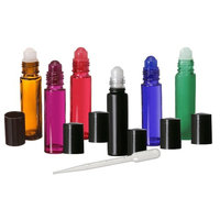 6 Glass Roll On Bottles 10ml, Assorted Colors (Men's Collection II) by Grand Parfums -Set of 6 Colored Rollon Perfume Bottles - .33 Oz