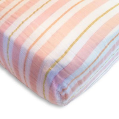 SwaddleDesigns® 3-Color Stripe Muslin Fitted Crib Sheet in Pink