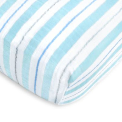 SwaddleDesigns® 3-Color Stripe Muslin Fitted Crib Sheet in Blue