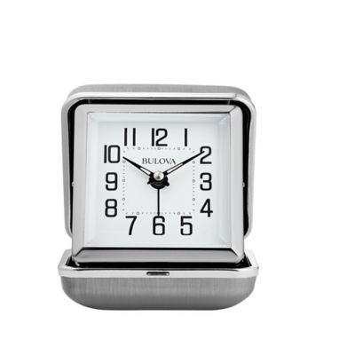Bulova Traveler Clam Shell Travel Clock in Silver
