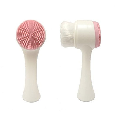 Double Side 2 in 1 Face cleansing Brush for Exfoliating & Cleansing, Soft Bristles to Massage and Scrub Skin, White Black Head Pore Cleansing, Acne, Dry and Wet, Multi Purpose (Pink (Star))