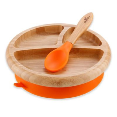 Avanchy Baby Toddler Bamboo Spill Proof Stay Put Suction Divided Plates. Bye Bye Plastic. BPA Fee Eco-Frie
