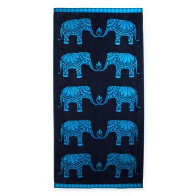 Elephant Jacquard Oversized Beach Towel in Blue