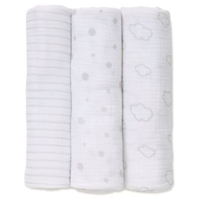 Little Me® 3-Pack Clouds Muslin Swaddle Blankets in Grey