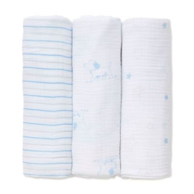 Little Me® 3-Pack Puppy/Star Muslin Swaddle Blankets in Blue