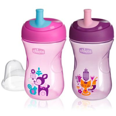 Chicco® NaturalFit® 2-Pack 9 oz. Straw Trainer Cup in Pink/Purple