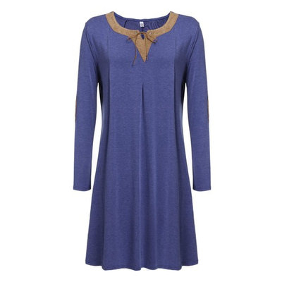 Elegant Women Casual Plus Sizes Long Sleeve Elbow Patch Loose Short T-Shirt Dress