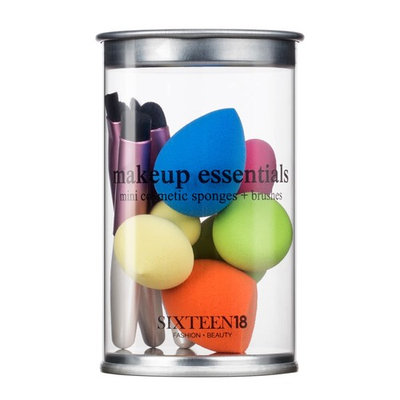 Sixteen18 Travel Makeup Brush Set Essentials - 5 Mini Beauty Contour Blenders Puff Sponges & 5 Mini Eye Cosmetic Applicator Makeup Brushes w/ Carrying Case (10 Pieces)