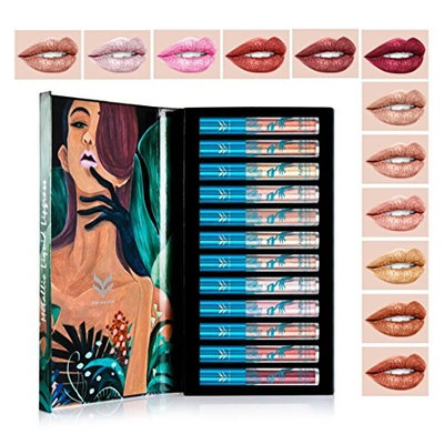 12 Colors Lip Gloss Holographic Metallic Diamond Lasting Lipstick Beauty by Baomabao