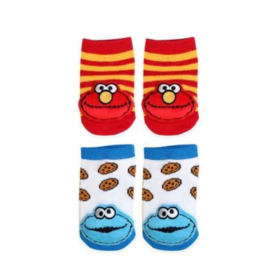 Sesame Street® Size 0-6M 2-Pack Cookie Monster and Elmo Socks in White