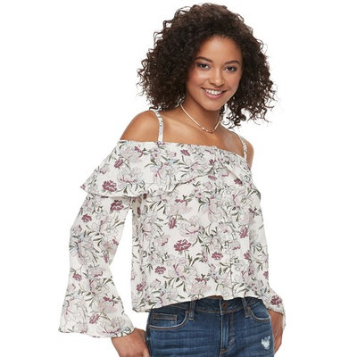 Juniors' American Rag Floral Cold-Shoulder Top