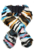 Luxury Divas Blue Colorful Faux Fur Neck Warmer Scarf