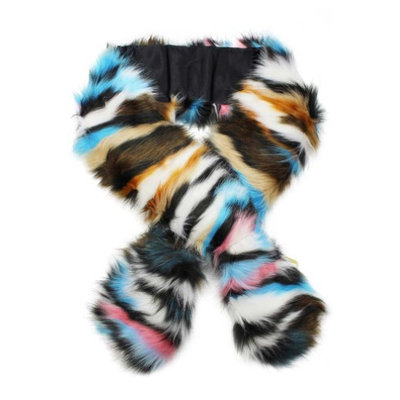 Luxury Divas Blue Colorful Faux Fur Neck Warmer Scarf