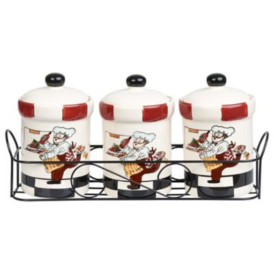 Lorren Home Trends 3-Piece Chef Spice Jar Set with Caddy