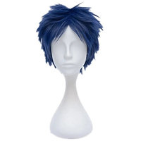 NiceLisa Mens Short Fluffy Hair Anime Cosplay Party Dress Costume Wigs Dark Blue