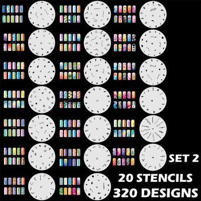 Airbrush Depot Set 2 320 Airbrush Nail Art STENCIL DESIGNS - 20 Template Sheets Kit Brush Paint