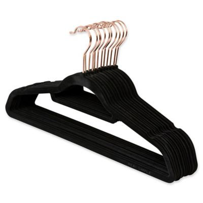 Real Simple® 12-Count Flocked Suit Hangers in Black with Rose Gold Hook