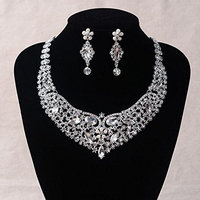 Missgrace Bridal Statement Necklace Fashion Silver Plated African Wedding Clear Crystal Necklace Jewelry Sets