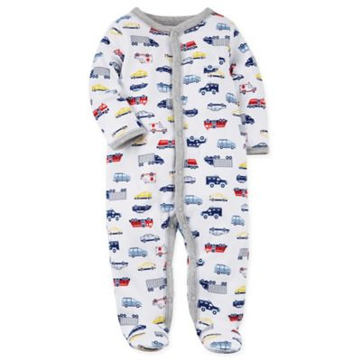 carter's® Preemie Snap-Up Car Print Footie Pajama in White
