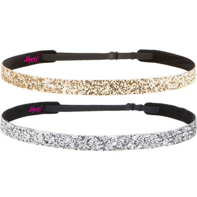 Hipsy 2pk Women's Adjustable NON SLIP Skinny Bling Glitter Headband Silver Duo Pack (Silver & G