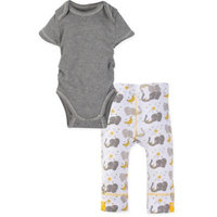 Miraclewear Size 6-12M 2-Piece Elephant Snap'n Grow Bodysuit and Pant Set in Grey/Yellow
