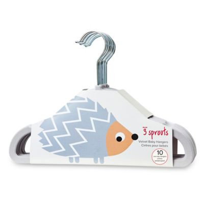 3 Sprouts Hedgehog Flocked Children's Hangers in Grey (Set of 10)