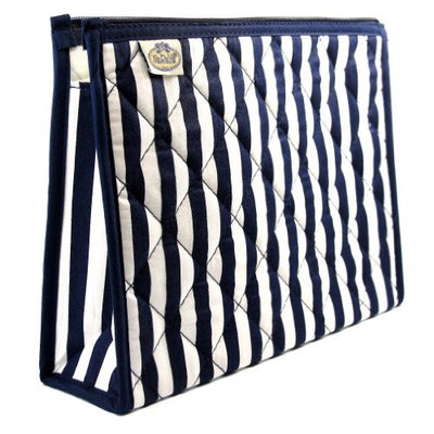 Cosmetic Bag, Full Polyester Lining, Two Interior Side Pockets, Black Flora/Black Trim, Cotton Fabric, Size: Small