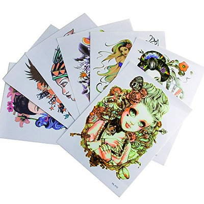 COOLBLOOM 7 Sheets Art Temporary Tattoo Transfer Sticker Fashion Waterproof Sternum Tattoos Creating Your Own Temporary Art Personalized Tattoos Stickers Long Lasting