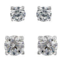 Sterling Silver Duo Round Stud Earring Set - Clear