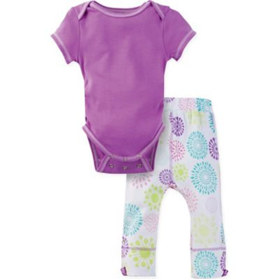MiracleWear® Size 6-12M Posheez Snap 'n Grow Burst Short Sleeve Bodysuit and Pant Set in Purple