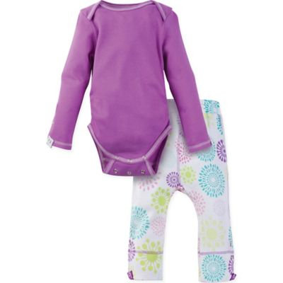MiracleWear® Size 6-12M Posheez Snap 'n Grow Burst Long Sleeve Bodysuit and Pant Set in Purple