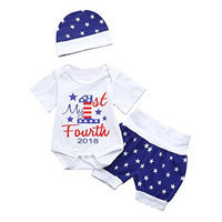 3Pcs Baby Girls BoysOutfits Clothes, Infant Baby Girls Boys 4th Of July Star Romper+Shorts+Hat Outfits Clothes