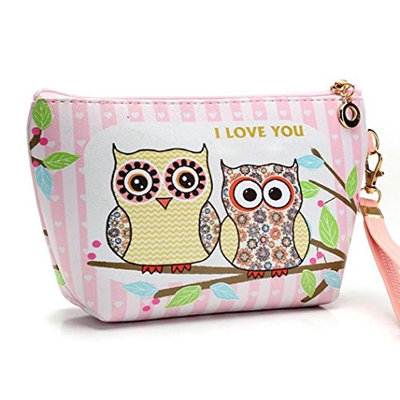 Portable Owl Cosmetic Case Pouch, Keepfit Travel Makeup Clutch Bag Zipper Toiletry Organizer Handbag Casual Purse (12.5cm x 16cm x 7cm/4.9