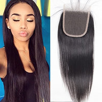 Puromi Free Part Brazilian Straight closure with Baby Hair 100% Unprocessed Virgin Brazilian Human Hair Top Lace Closure 4x4 Bleached Knots (16inch)