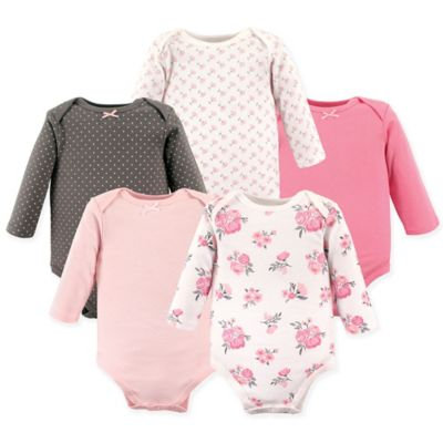 Hudson Baby® Size 18-24M 5-Pack Floral Long Sleeve Bodysuits in Pink