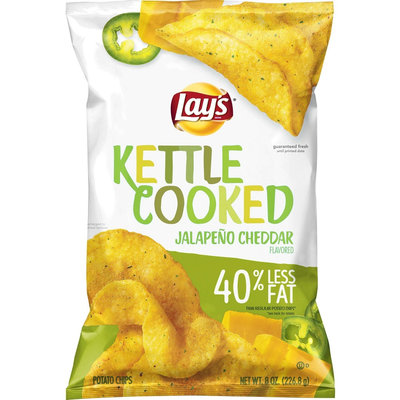 Frito Lay Lay's Kettle Cooked 40% Less Fat Jalapeno Cheddar Potato Chips 8 oz