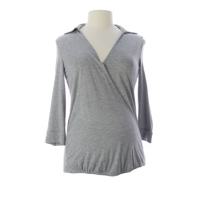 JULES & JIM Maternity Women's Wrap Front Collared Blouse Medium Grey