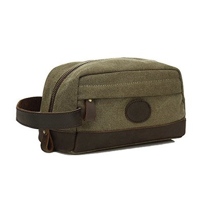 CHAO.P.J Canvas & Leather Travel Toiletry Bag | Cosmetic Organizer Bag | Makeup Pouch Bag