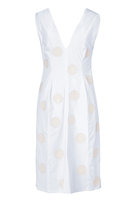 White Stretch Cotton Dress with Dot Applique