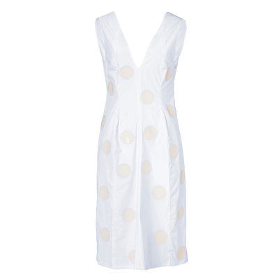 White Stretch Cotton Dress with Dot Applique