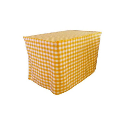 LA Linen TCcheck-fit-72x30x30-DrkYellowK47 Fitted Checkered Tablecloth White & Dark yellow - 72 x 30 x 30 in.