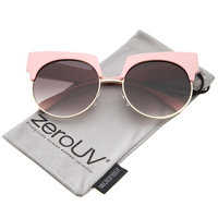 zeroUV - Oversize Bold Brow Wide Temple Round Lens Half-Frame Cat Eye Sunglasses 57mm - 57mm